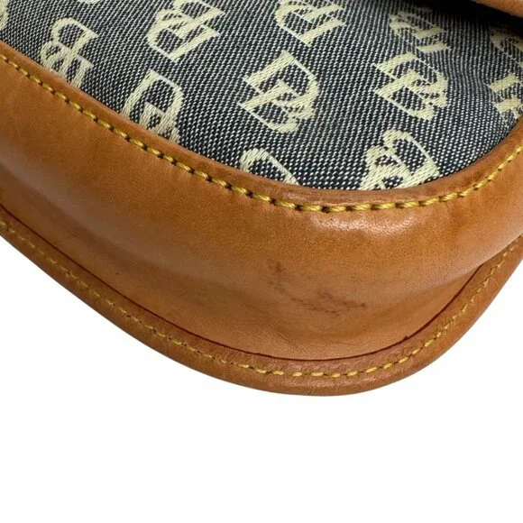Y2K Dooney & Bourke Denim Signature Monogram Tan Leather Wristlet 7" Tan Removab - Picture 8 of 9